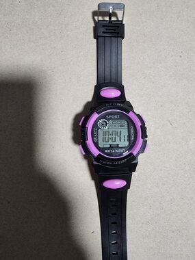 Men's Black Digital Sports Watch with Purple Accents